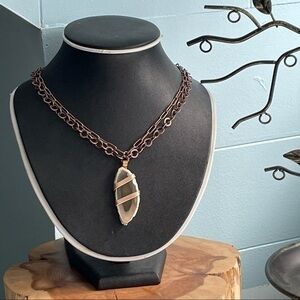 NEW Handmade Layered Copper Wrapped Agate Green Geode Pendant Necklace Gift Idea